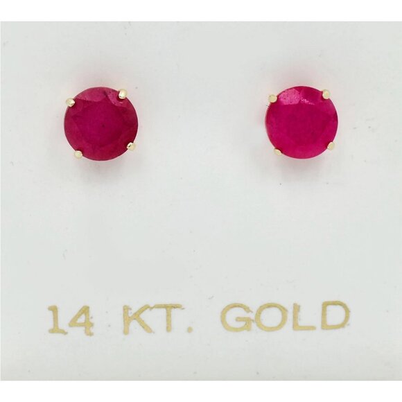 Genuine 2.18 Cts Rubies Earrings 14k Yellow Gold